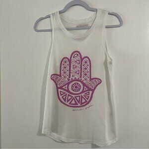 Spiritual Gangster Hamsa Muscle Tank Top White and Pink Size Small